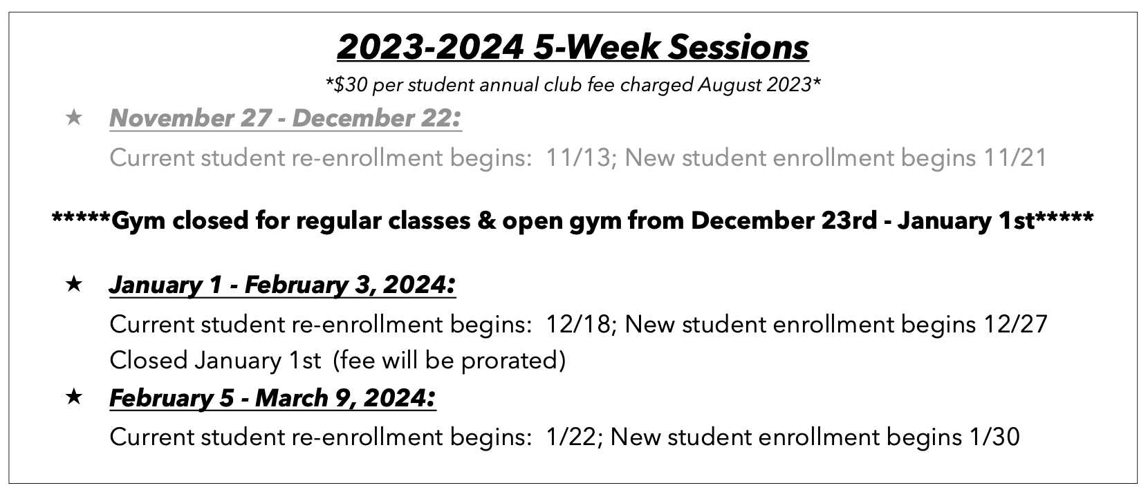 Current Session Schedule — The Gymnastics Shop